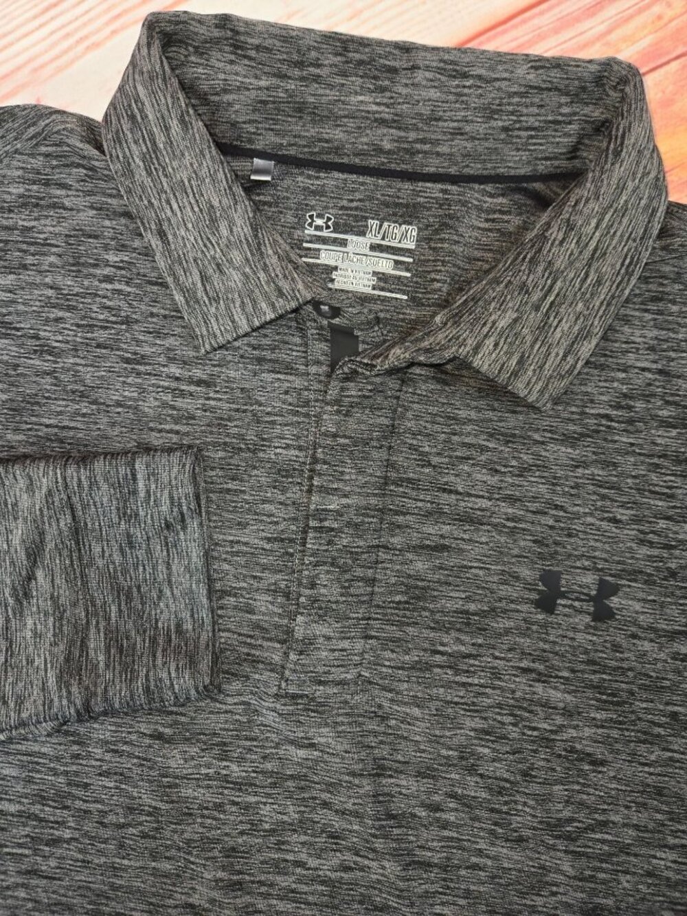 Under Armour Loose Fit Gray Heather Long Sleeve Polo Size XL